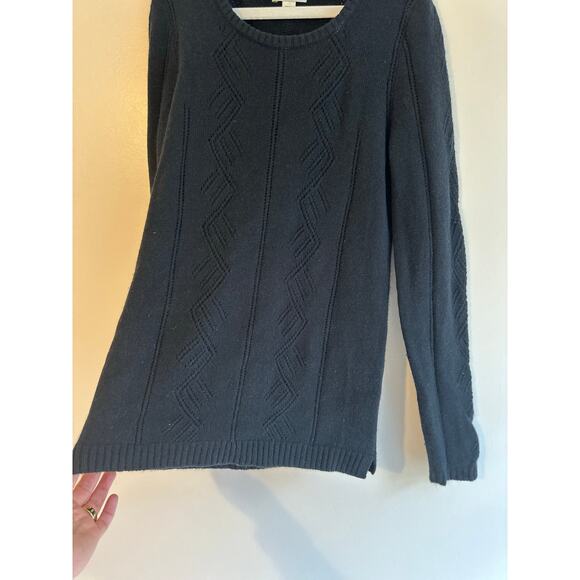 Garnet Hill Black Cashmere Pointelle-Detail Pullover Size Small - Picture 3 of 6